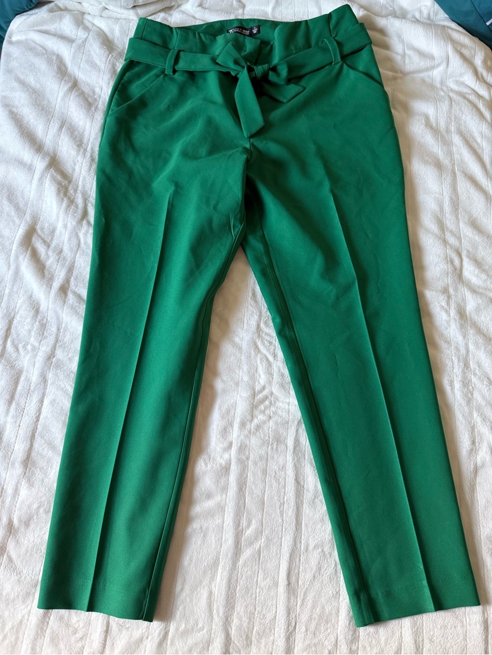 Emerald Green Tie-Waist Paperbag Trousers